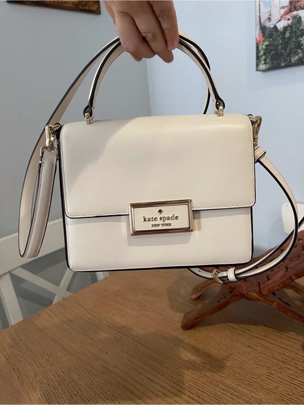 kate spade Cream Leather Top-Handle Satchel with Gold Plaque